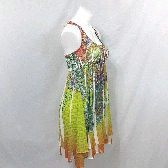 S-Twelve Multiprint Empire Waist Racerback Tunic Dress Small Boho Chic - Picture 5 of 7